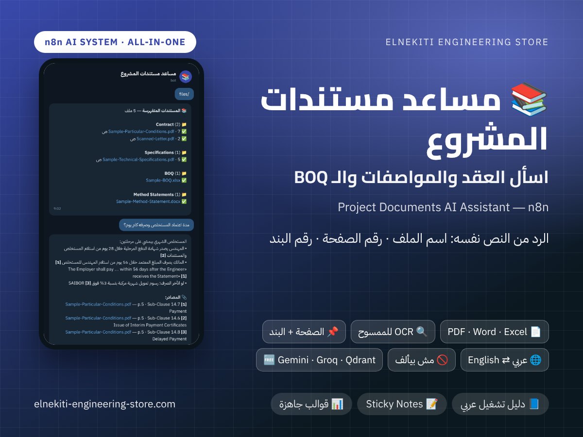 مساعد مستندات المشروع بالذكاء الاصطناعي — اسأل العقد والمواصفات وجدول الكميات على تليجرام (n8n)